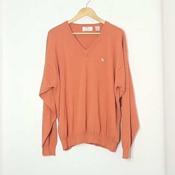 Arnold Palmer Vintage Men Orange 100% Cotton Classic V-Neck Relaxed Fit Sweater - Picture 2 of 13